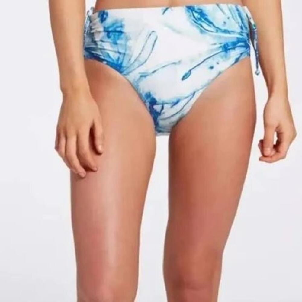 CALIA Mid Rise Ruched Side Tie Swim Bottoms Floral Flourish Blue Size XL NEW